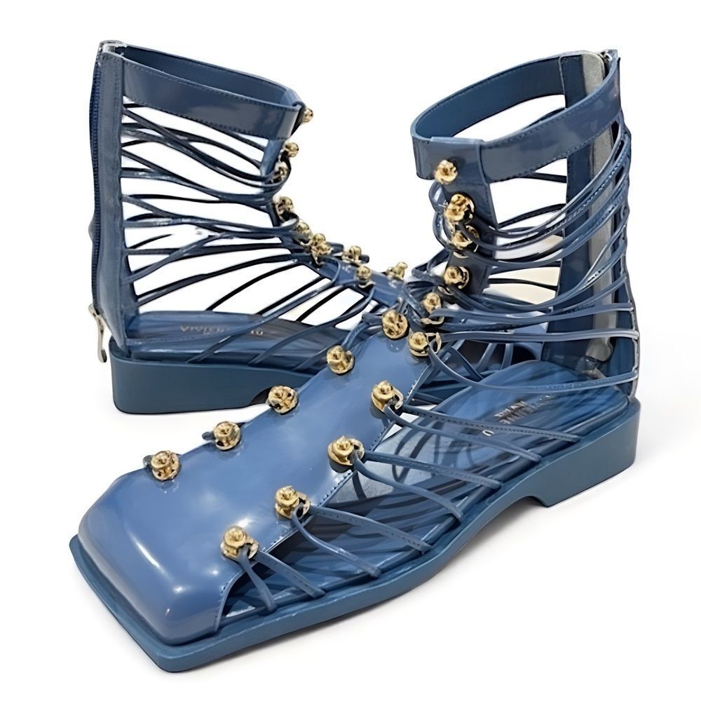 Vivienne Hu VHNY Cobalt Leather Strappy Sandal Ankle Boots Size 7 (EU 37) - Picture 6 of 16